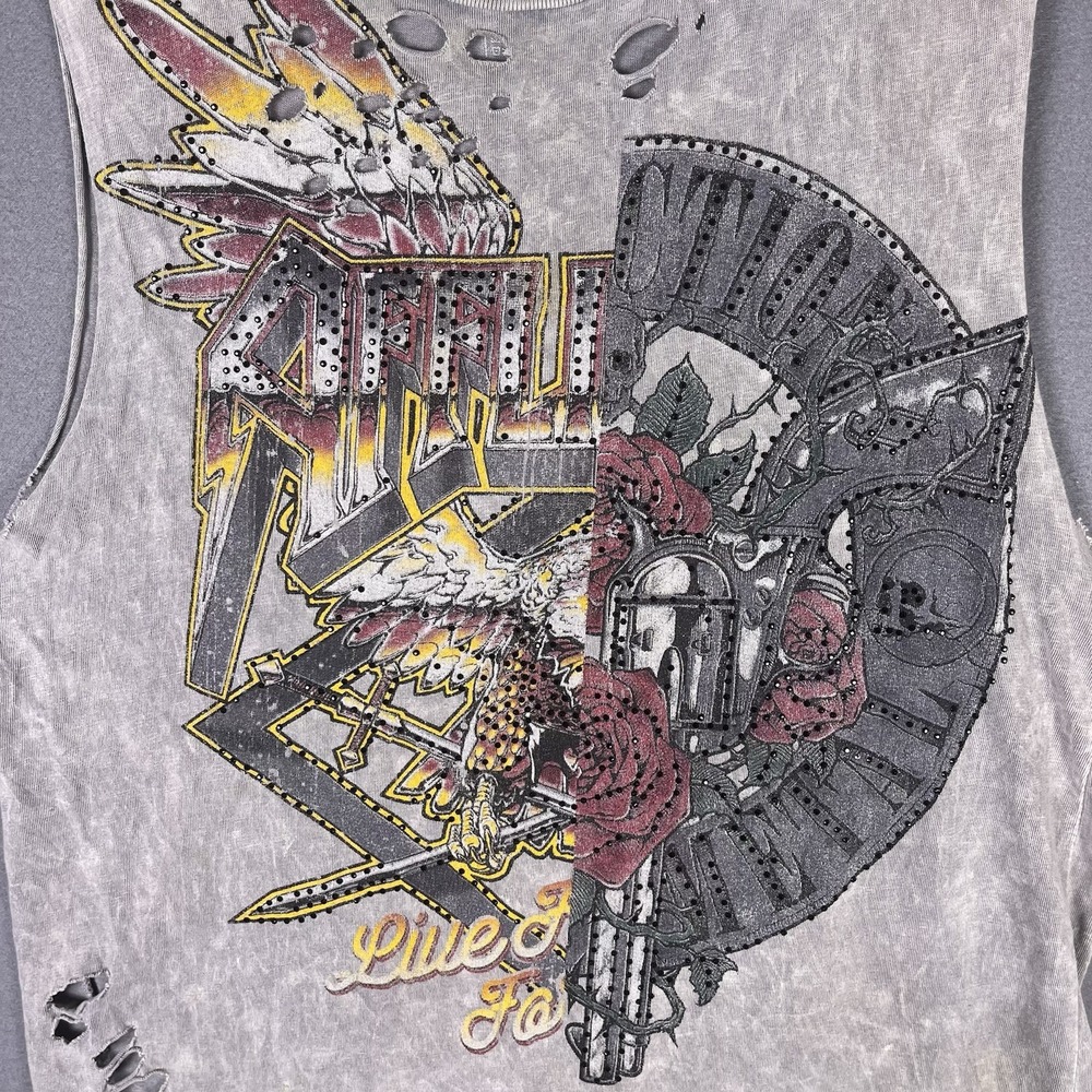 AFFLICTION Roadie Split Rhinestone Distressed Tank in White‎ Black Lava Tint XS
